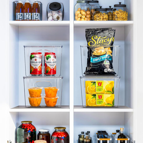 Sorbus Medium Plastic Storage Bins with Lids for Kitchen Organization, Pantry Organizers, Fridge Organizer, Clear
