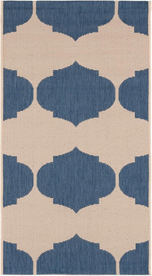 SAFAVIEH Courtyard Collection Accent Rug, 2' x 3'7", Beige & Blue, Non-Shedding, Indoor/Outdoor Washable Rug