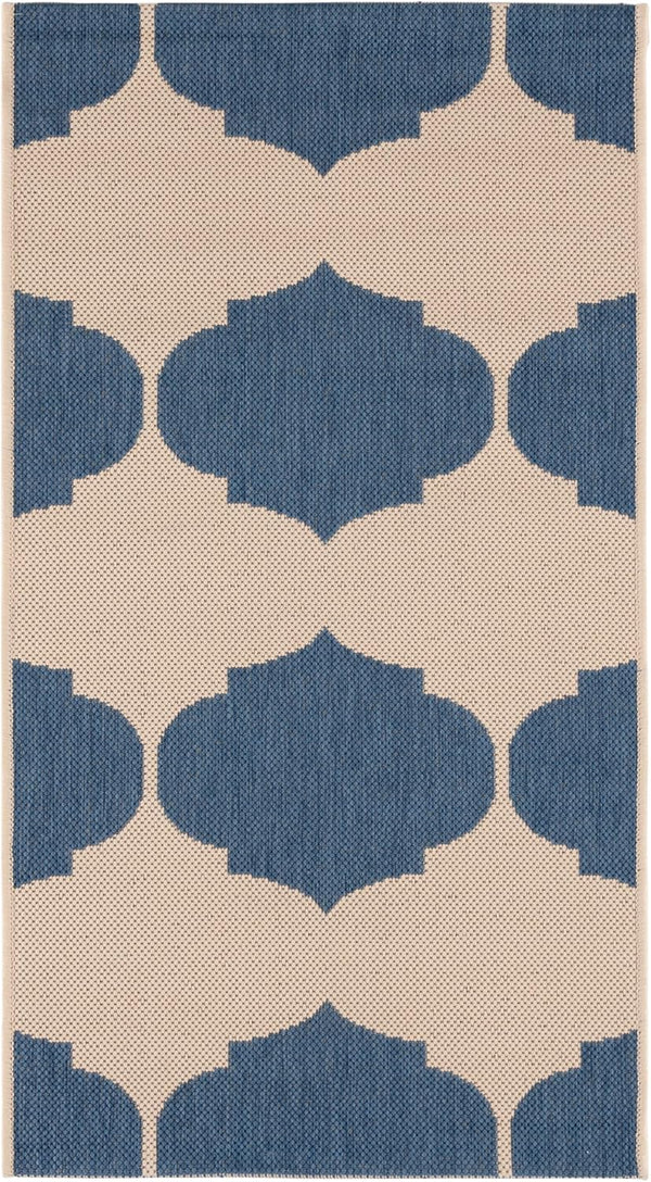 SAFAVIEH Courtyard Collection Accent Rug, 2' x 3'7", Beige & Blue, Non-Shedding, Indoor/Outdoor Washable Rug