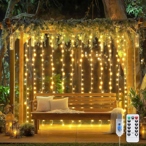 JMEXSUSS 200 LED Curtain Lights for Bedroom, Warm White Curtain Fairy Lights