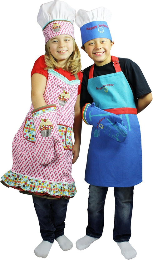 MÜkitchen Kids Apron Set | 24" Kids Cooking Apron, Oven Mitt, Chef’s Hat - 100% Cotton, Machine Washable