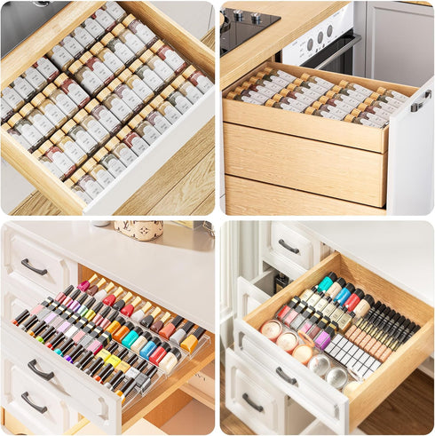 Spice Drawer Organizer, 2 Tier Clear Acrylic Storage, Expandable from 11'' to 22''