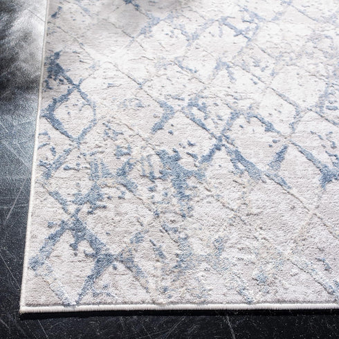 SAFAVIEH Amelia Collection Area Rug - 3' Square, Light Grey & Blue, Modern Trellis Design, Easy Care