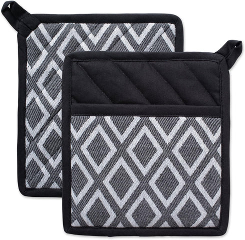 DII Kitchen Essentials, Black & White Diamond Collection Potholder Set, 2 Piece