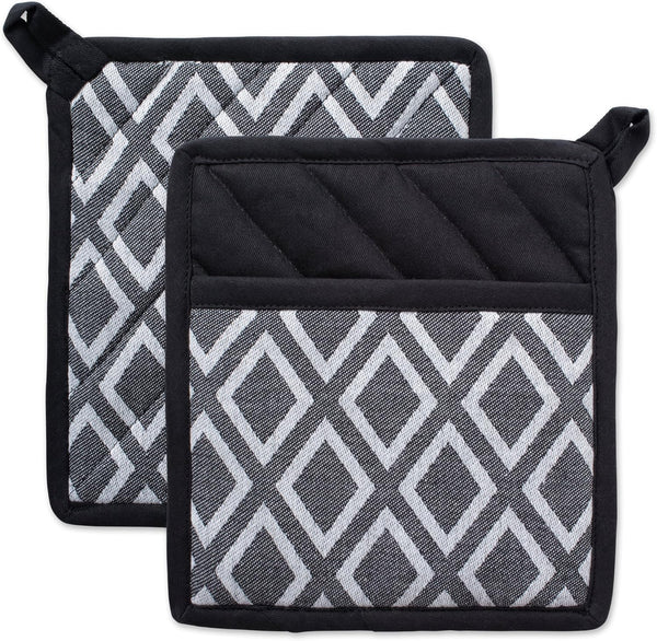 DII Kitchen Essentials, Black & White Diamond Collection Potholder Set, 2 Piece
