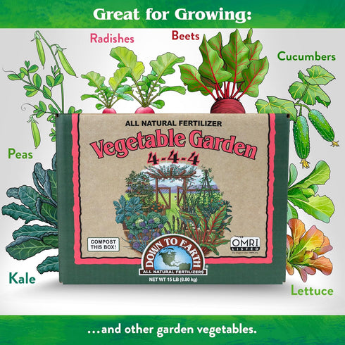 4-4-4, 15 lb Down To Earth All Natural Fertilizers Organic Vegetable Garden - Plant Food for Vegetables, Herbs, Greens