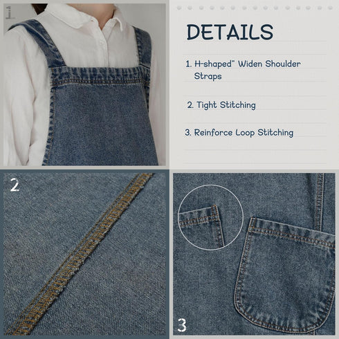 2 Surblue Cotton Denim Apron With Pockets, Cross Back Aprons for Women Men, Bib Jean Kitchen Apron for Arts Cafe Work