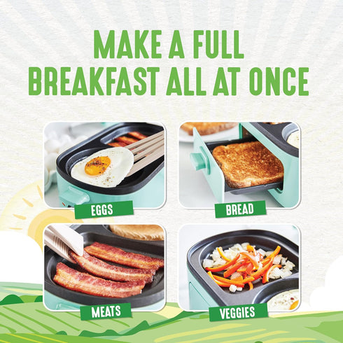GreenLife 3-in-1 Breakfast Station, PFAS-Free Dual Griddles for Eggs, Meat, Pancakes & 2-Slice Toast Drawer