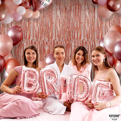 KatchOn Rose Gold Fringe Curtain, XtraLarge 3.2x8 Feet, Pack of 2 | Rosegold Backdrop for Anniversary, Wedding,