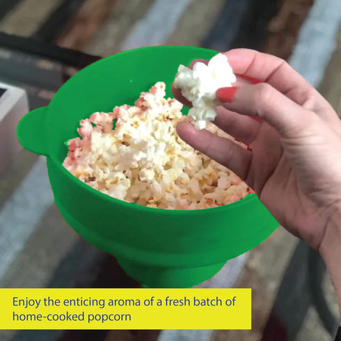 Microwave Popcorn Popper with Lids - Silicone - No Oil or Butter Required - Collapsible Bowls - BPA-Free - Movie Night Supplies - Green by Gadgetime USA
