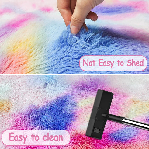 2x3 ft Small Throw Rugs, Furry Non Slip Mini Area Rug, Fluffy Tie-Dyed Rainbow Carpet for Bedroom Door Entryway Decor