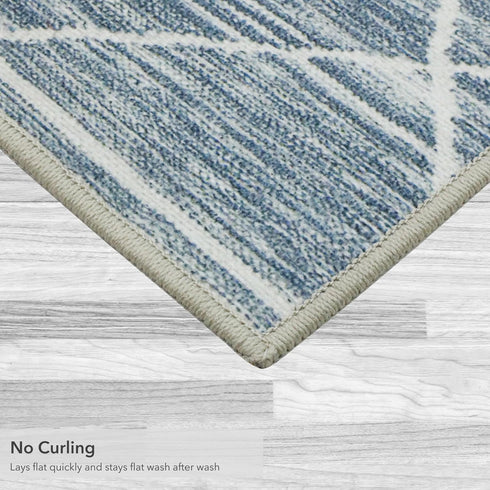Blue Grey Seta Imagine Printed Chenille Runner Rug, 2' x 6' Non Skid & Machine Washable