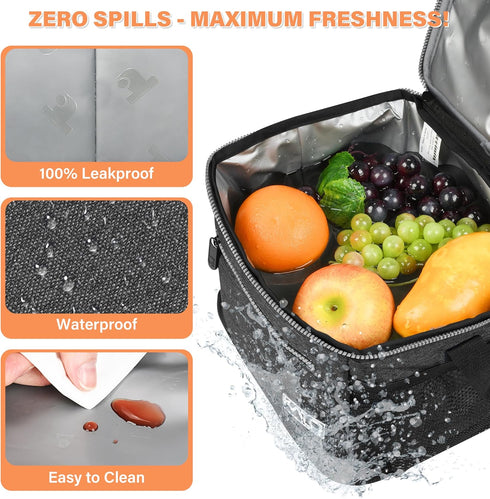 Tirrinia Insulated Lunch Box for Men/Women, Leakproof Lunch Bag for School Work, Charcoal Soft Cooler
