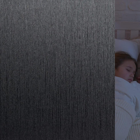 VELIMAX Total Blackout Window Film, Silk Black Decorative Privacy Film, Removable Window Tint 100% Room Darkening