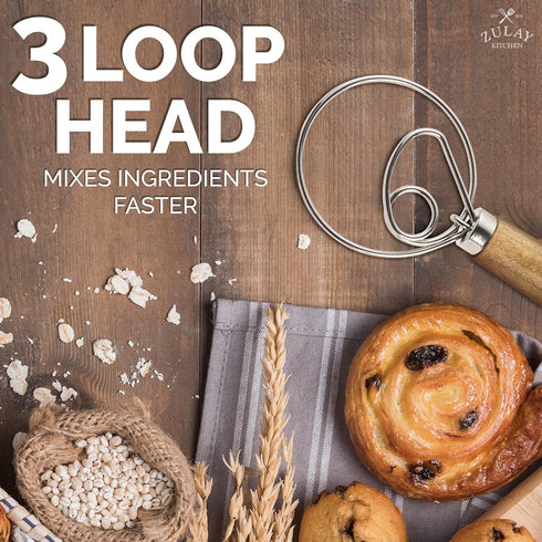 Zulay Kitchen 13-Inch Danish Dough Whisk, Easy Mixing Bread Whisk, Stainless Steel Sourdough Whisk