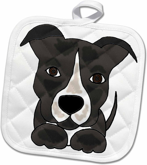 3D Rose Funny Grey Pitbull Puppy Dog Cartoon Pot Holder, 8 x 8