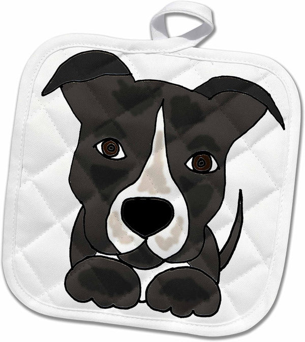 3D Rose Funny Grey Pitbull Puppy Dog Cartoon Pot Holder, 8 x 8