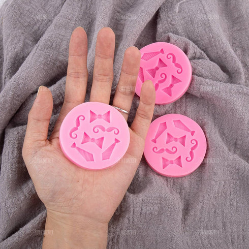 AUEAR Set of 4 Mini Bow-Ties Necktie Mustache Silicone Mold for Fondant Cake, Chocolate, Baking Tools, Pink