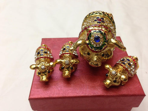 Gorgeous Jewelled Trinket Box - Mother and Three Babies Pig Piggy Piglet with Inlaid Crystal