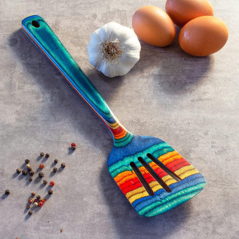 12-1/2" Wooden Slotted Spatula from Baltique Montego Bay Collection, Safe for Nonstick Cookware