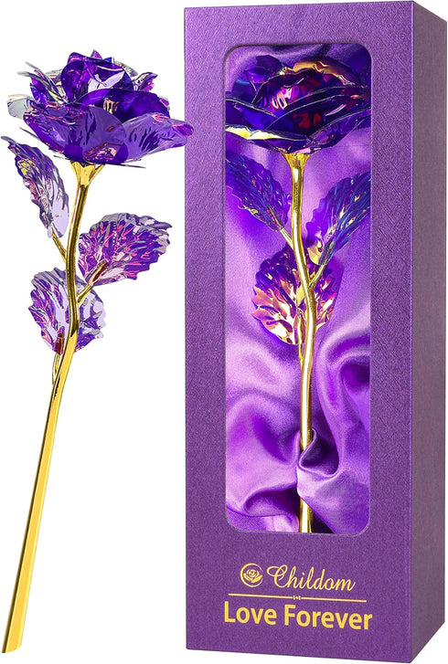 Childom Birthday Gifts for Women - Christmas Purple Rose Gifts for Her Mom, Sweet Artificial Flower for Wife, Grandma