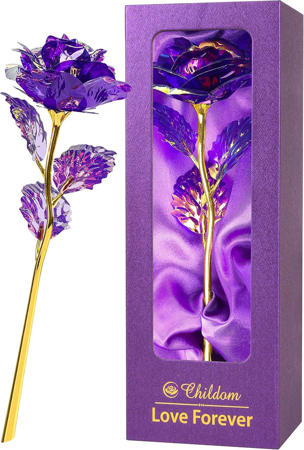 Childom Birthday Gifts for Women - Christmas Purple Rose Gifts for Her Mom, Sweet Artificial Flower for Wife, Grandma