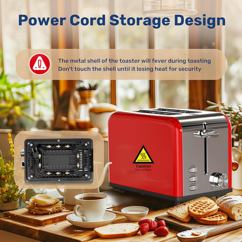 YSSOA Stainless Steel Toaster: 2 Slice with Extra Wide Slot, 6 Shade Settings, Red