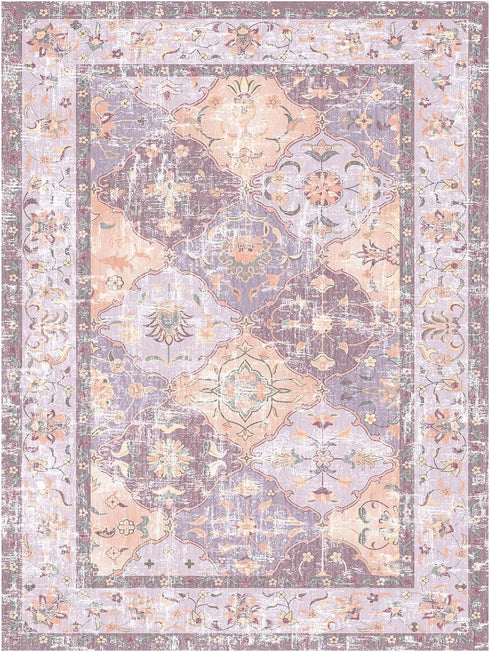 35 Boho Vintage Area Rugs Washable Non-Slip Traditional Mauve Purple Carpet for Nursery Living Room Bedroom Dining Room