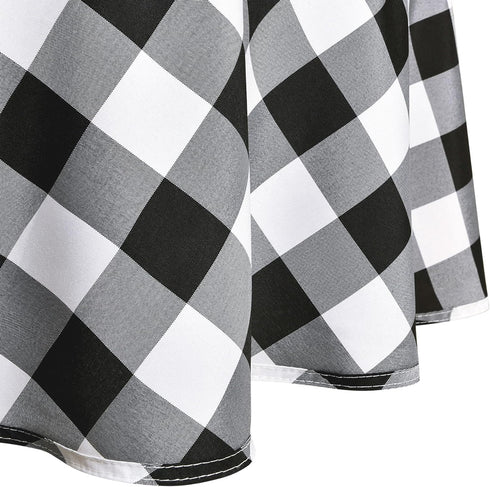 Hiasan Checkered Round Tablecloth 50 Inch - Black and White Waterproof Stain Resistant Washable Fabric for Dining Room