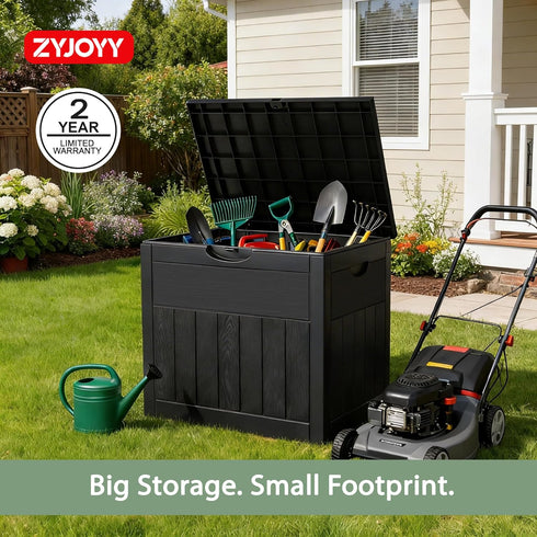 33 ZYJOYY Gallon Resin Deck Box Waterproof Outdoor Storage Box and Patio Furniture Side Table for Pool Accessories