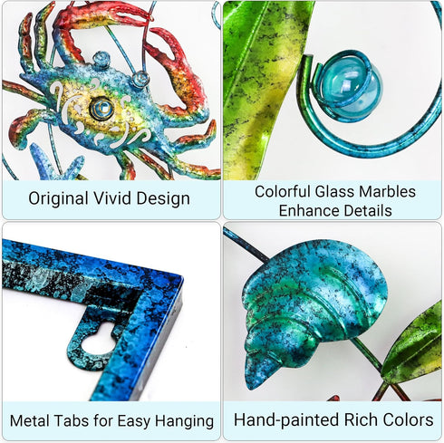 Garden,Patios,Porch,Bedroom,Bathroom,Office,18 Inches BVLFOOK Crab Metal Wall Decor Marine Wall Art Wall Sculpture