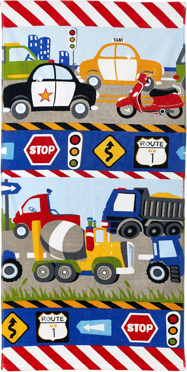 dream FACTORY Trains and Trucks Kids Bath Towel - 20" x 30"
