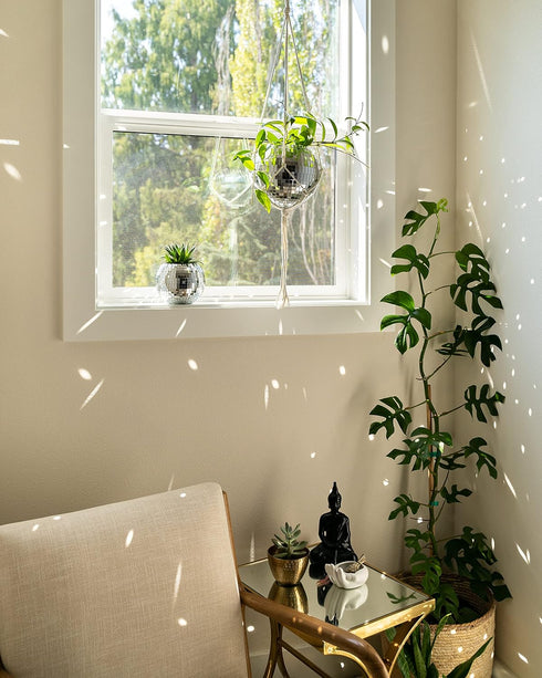 8" (8" Hanging Disco Ball Planter - with Acrylic Stand and Macrame Plant Hanger - Home Dcor, Room Dcor, Patio or Boho