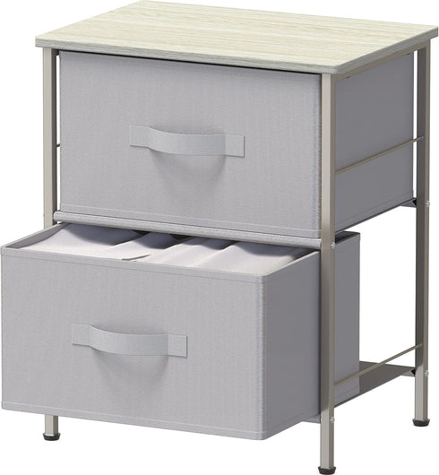 2 Simple Houseware Tier Night Stands Dresser for Bedroom Organizer Drawer Storage Tower, Grey