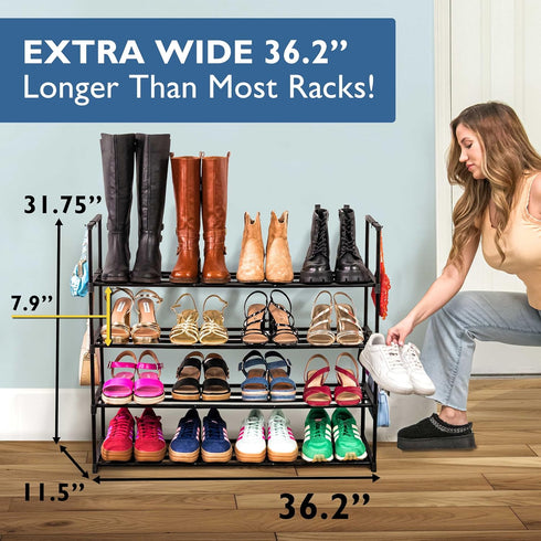 4 Closet, 20 Sundaze Shoe Rack - Tier Metal Shoe Rack for Front Door Entrance, Sturdy Long Shoe Organizer for Bedroom