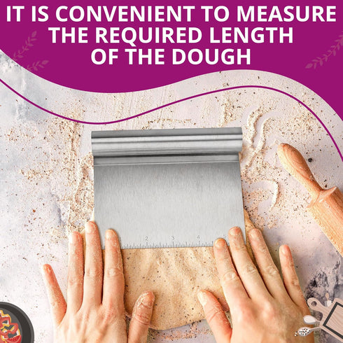 Bench Scraper Kitchen Tool – Multipurpose Pastry Scraper with Measuring Scale, Pizza & Bread Dough Cutter, Stainless