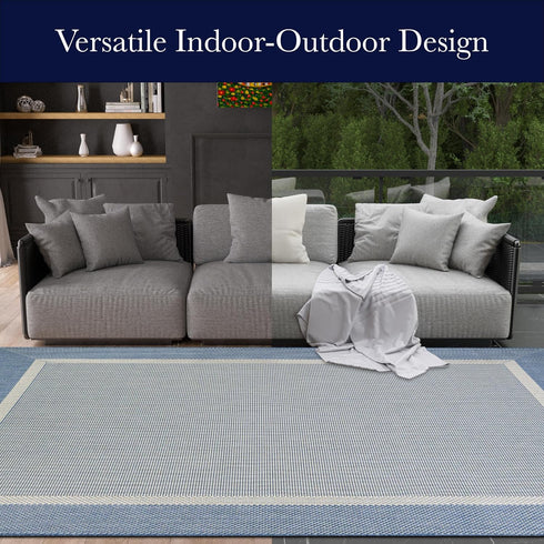 2' 3'7" Set, Couristan Recife Indoor Outdoor Rug - Stria Texture x Rectangle in Blue, Hose Washable, Low Pile, Pet- Kid