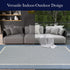 2' 3'7" Set, Couristan Recife Indoor Outdoor Rug - Stria Texture x Rectangle in Blue, Hose Washable, Low Pile, Pet- Kid