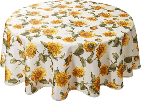 Violet Linen Classic Euro Sunflower Tablecloth, Large Sunflowers Design, 60" Round