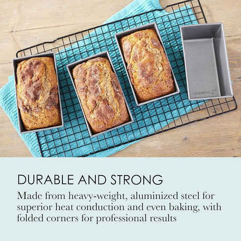 Chicago Metallic Commercial II Non-Stick Mini Loaf Pans, Gray, 5-3/4 by 3-1/4 by 2-1/4-Inch, 4 Count