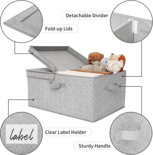 GRANNY SAYS Fabric Storage Bin with Lid, Decorative Extra Large Storage Box, Gray, 1-Pack