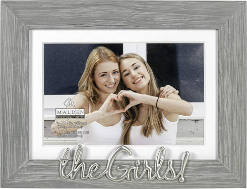 Malden International Designs 4x6 or 5x7 The Girls! Picture Frame, Silver Finish, Gray Textured Wood