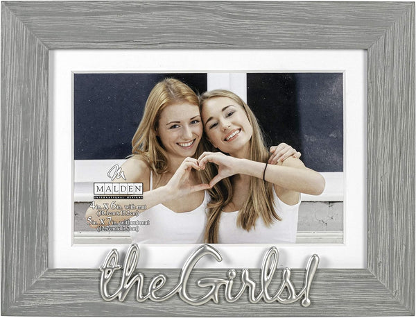 Malden International Designs 4x6 or 5x7 The Girls! Picture Frame, Silver Finish, Gray Textured Wood