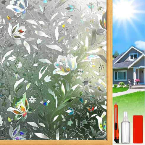 Rainbow Window Privacy Film, Decorative Stained Glass Tint for Home, 3D Decals Clings for Glass Windows, 17.5" by 78.74"