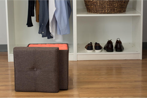 Simplify Faux Linen Folding Storage Ottoman | Single | Collapsible | Tufted Padded Seating | Foot Rest | Bench |
