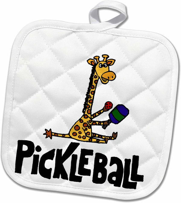 3D Rose Funny Giraffe Holding Pickleball Paddle Pot Holder, 8 x 8