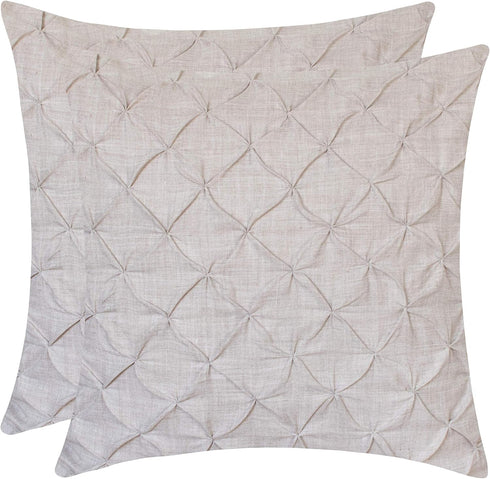 The White Petals Faux Linen Throw Pillow Covers - Pinch Pleat, 18x18 inch, Pack of 2, Natural Oatmeal