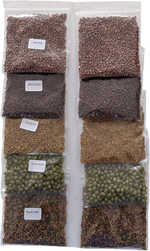 Pack Pack 10 2 packs Variety Sprouting Seeds Broccoli, Alfalfa, Radish, Mung beans & Salad Mix for Sprouts