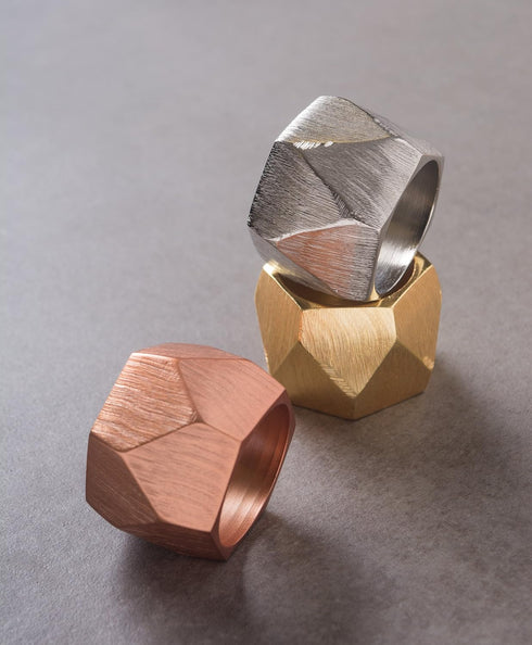 DII Decorative Geometric Napkin Ring Set - Triangle Band Gold, 6 Count