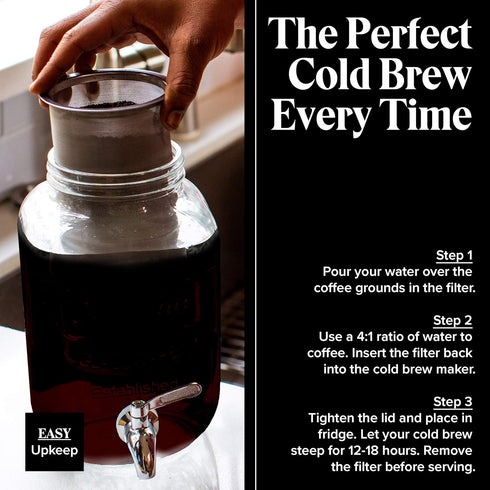 Willow & Everett Cold Brew Coffee Maker, 1 Gallon, Glass Pitcher with Stainless Steel Spout